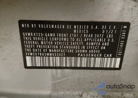 2021 Volkswagen Jetta 1.4T R-Line/1.4T S/1.4T Se from USA, damaged, VIN 3VWC57BU2MM033427